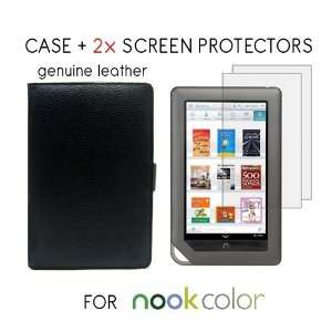 caseen Black Genuine Leather Case Cover for  Nook Tablet 
