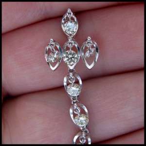 18K Solid White Gold 1+inch Pendant .60 CT Diamond Cross Necklace 