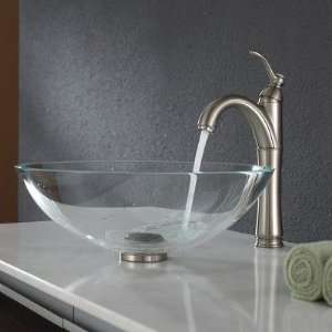   GV 100 SN Crystal Clear Glass Vessel Sink with PU MR, Satin Nickel