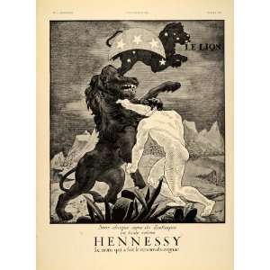  1935 French Ad Hennessy Cognac Zodiac Sign Lion Baze 
