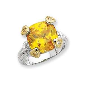  Sterling Silver Vermeil Yellow & Clear CZ Ring Size 7 