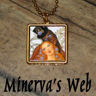 STEAMPUNK Adam & Eve KLIMT Pendant Art Necklace by Minervas Web  