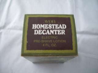 Up for sale is one Avon Homestead Decanter with electric pre shave 