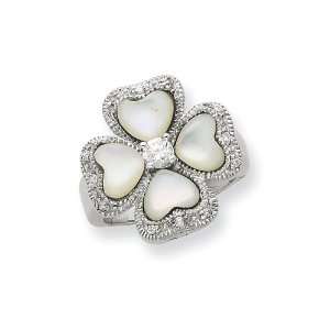   Sterling Silver Mother of Pearl CZ 4 leaf Clover Ring Size 8: Jewelry