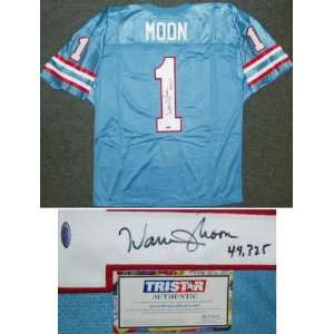 Warren Moon Signed Throwback Blue Custom Jersey w/49,325 yds:  