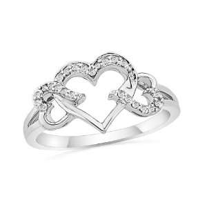   Sterling Silver Round Diamond Triple Heart Ring (1/10 cttw): Jewelry