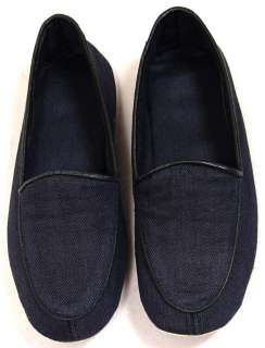   290 NAVY LEATHER/LINEN LADIES HOUSE SHOES SLIPPERS 8 38e NEW  
