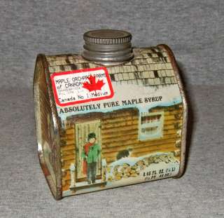 Maple Orchard Farms of Canada~metal log cabin syrup tin  