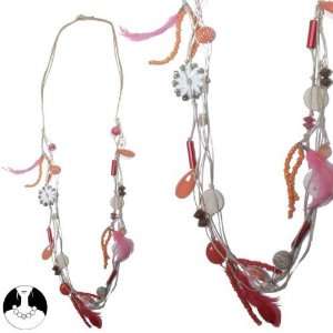   paris women necklace long necklace 108 cm orange comb feather: Jewelry