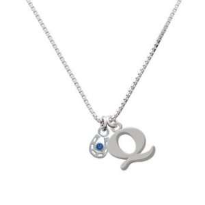 Mini Horseshoe with Blue Swarovski Crystal Q Initial Charm Necklace