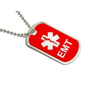  EMT Star of Life   Red   Military Dog Tag Keychain 