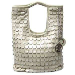 Galian Scale Woven Perforated Handbag Beige/ Taupe NWT  