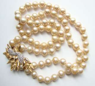 Vintage Marvella Double Strand Pearl Choker Necklace Huge Clasp  