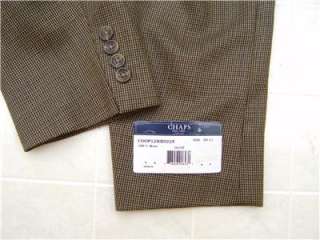 CHAPS 2 Button Mens Wool Sport Coat 44S Olive Green Brown Plaid Jacket 