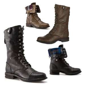 MADDEN GIRL Leather Look Mid Calf or Ankle Low Heel Combat Style Boots 