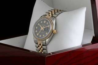 Mens Rolex Black Diamond Dial Datejust Watch  
