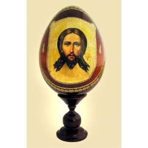 Christ Made Without Hands Decoupage Wood Icon Egg, Orthodox Authentic 