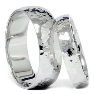 Pompeii3 Inc. Matching White Gold His Hers Hammered Wedding Band Set 
