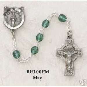  Silver Plated May Green Crystal Birthstone Rosary Beads 