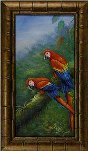 Parrot Macaw Forest Jungle Tropical FRAMED OIL PAINTING  