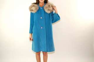 vtg 60s HUGE ARCTIC FOX FUR COLLAR wool SWING mod dress cape TENT coat 