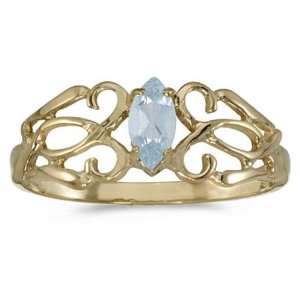   Gold March Birthstone Marquise Aquamarine Filagree Ring Jewelry