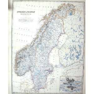  Johnston Antique Map C1860 Sweden Norway Stocholm Gothland 