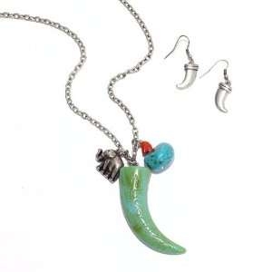   Jade Claw And Turquoise Stone; Lobster Clasp Closure; Matching