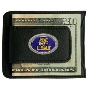  LSU Tigers Black Leather Card Holder & Money Clip: Sports 