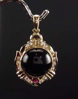 MAGICAL ESTATE LAURA RAMSEY 14K SAPPHIRE RUBY ONYX PENDANT WITH BOX 