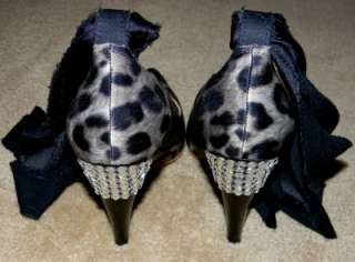 LANVIN Hearts H&M Collection Leopard Wrap Rhinestone Heels Shoes US 9 