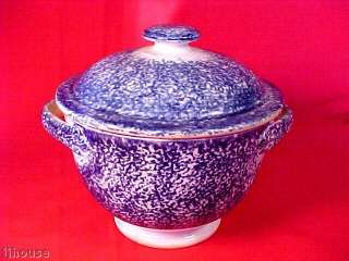 Blue Spatterware Sugar Bowl & Cover early 19th c  
