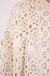 ITALY vtg 60s cream white MOD cutout floral CROCHET maxi SWING JACKET 