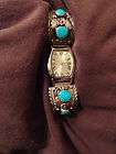 STERLING SILVER WATCH ENDS & TURQUOISE WATCH SIGNED BY R.H. .925 NO 