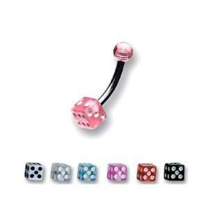 Acrylic Belly Ring with Pink Dice   14g (1.6mm) , 3/8 (10mm)   Sold 