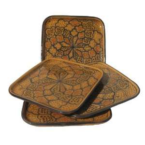 Le Souk Ceramique 9 Inch Set of 4 Square Plates, Honey Design:  