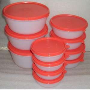 11pc Tupperware Sheer Modular Nesting Bowl Set, Watermelon Seals 