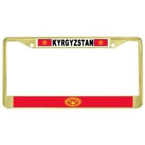  Kyrgyzstan Kyrgyz Flag Gold Tone Metal License Plate Frame 