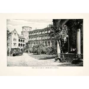 1900 Print Heidelberg Castle Germany Renaissance Historic Architecture 