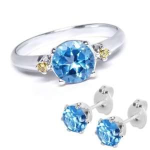    1.00 Ct Blue Topaz & Canary Diamond .925 Silver Ring: Jewelry