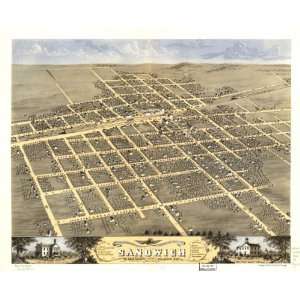  1869 birds eye map of city of Sandwich, Illinois