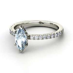  Cara Ring, Marquise Aquamarine 14K White Gold Ring with 