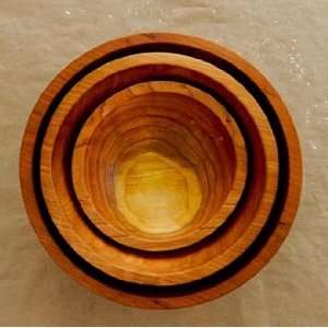  Wooden Bowl Set   3 Nested Cherry Bowls 