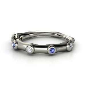  Bamboo Ring, 14K White Gold Ring with Diamond & Sapphire Jewelry