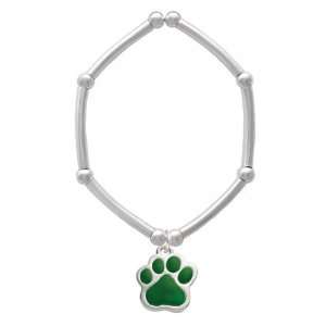  Large Green Paw Tube and Bead Charm Bracelet Arts, Crafts 