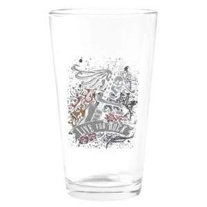  Pint Drinking Glass Live For Rock Guitar Skull Roses and 