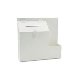 Plastic Suggestion Box with Locking Top, 13 3/4 x 3 5/8 x 13, White 