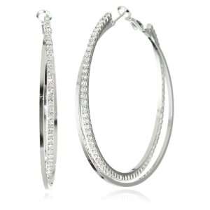   Leslie Danzis 2 Silver Plated Cubic Zirconia Hoop Earrings: Jewelry