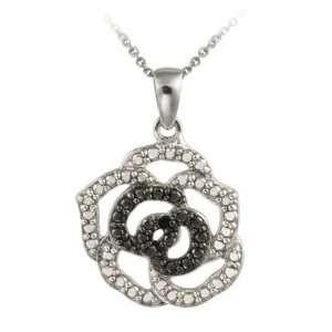    Sterling Silver Black Diamond Accent Rose Flower Pendant: Jewelry