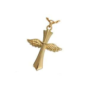    Winged Cross Cremation Jewelry in 14k Gold Plating Jewelry